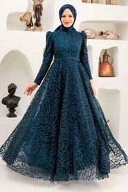  Luxury Navy Blue Hijab Wedding Gown 22343L - 2