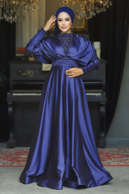  Luxorious Navy Blue Modest Islamic Clothing Prom Dress 22451L - 2