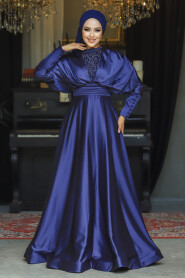  Luxorious Navy Blue Modest Islamic Clothing Prom Dress 22451L - 1