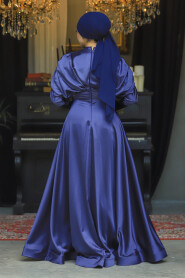  Luxorious Navy Blue Modest Islamic Clothing Prom Dress 22451L - 3