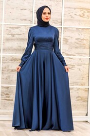  Stylish Navy Blue Modest Wedding Dress 2511L - 1