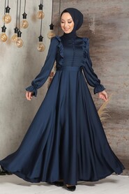 Navy Blue Hijab Evening Dress 2752L - 1
