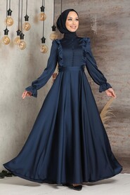 Navy Blue Hijab Evening Dress 2752L - 2