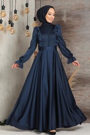 Navy Blue Hijab Evening Dress 2752L - 3