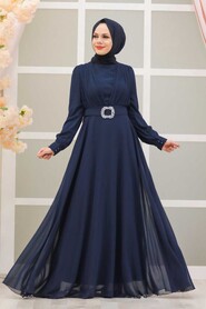  Modern Navy Blue Hijab Evening Dress 27690L - 1