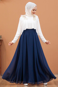 Navy Blue Hijab Evening Dress 2870L - 1