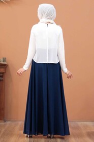 Navy Blue Hijab Evening Dress 2870L - 2