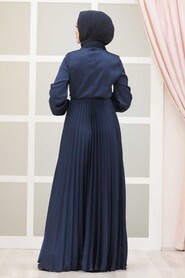  Satin Navy Blue Islamic Clothing Engagement Dress 3031L - 3