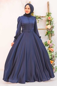  Luxorious Navy Blue Islamic Wedding Gown 3038L - 1