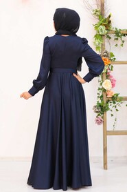  Luxorious Navy Blue Islamic Wedding Gown 3038L - 2