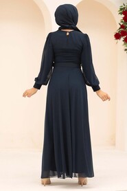  Navy Blue Turkish Hijab Engagement Dress 3060L - 2