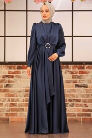  Long Sleeve Navy Blue Hijab Evening Dress 3145L - 3