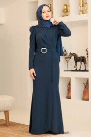  Modern Navy Blue Hijab Prom Dress 3231L - 1