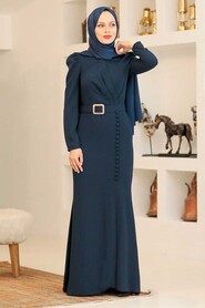  Modern Navy Blue Hijab Prom Dress 3231L - 2