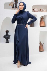  Modern Navy Blue Muslim Evening Gown 3381L - 2