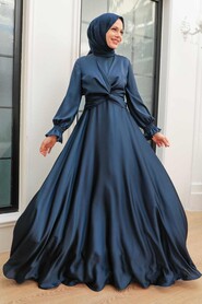  Stylish Navy Blue Islamic Clothing Engagement Dress 3389L - 1