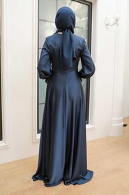  Stylish Navy Blue Islamic Clothing Engagement Dress 3389L - 2