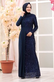  Luxorious Navy Blue Islamic Wedding Dress 34291L - 1