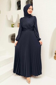  Elegant Navy Blue Islamic Clothing Wedding Dress 3452L - 1