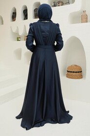 Long Sleeve Navy Blue Islamic Long Sleeve Maxi Dress 3454L - 3