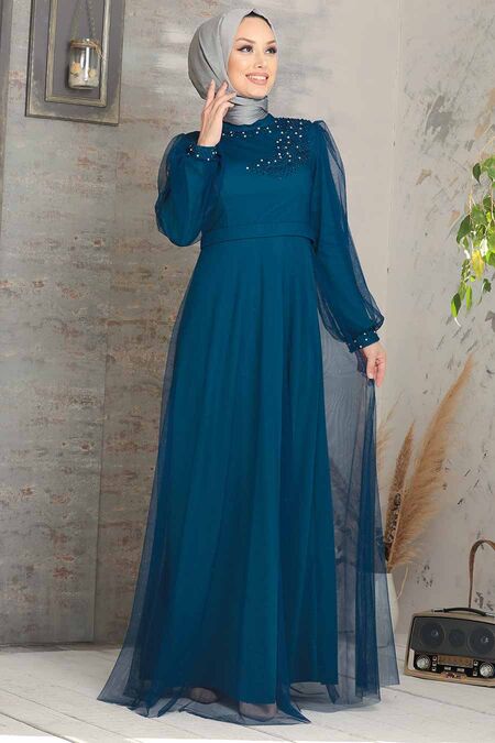 Modern Navy Blue Hijab Evening Dress 34880l Neva