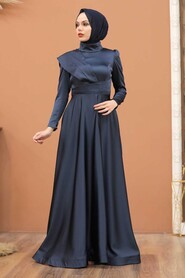 Navy Blue Hijab Evening Dress 4106L - 2