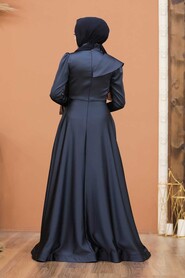 Navy Blue Hijab Evening Dress 4106L - 3