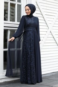  Plus Size Navy Blue Muslim Evening Gown 5408L - 1