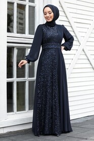  Plus Size Navy Blue Muslim Evening Gown 5408L - 2