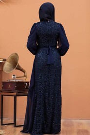  Elegant Navy Blue Islamic Clothing Prom Dress 5516L - 3