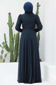  Plus Size Navy Blue Modest Islamic Clothing Wedding Dress 56280L - 4