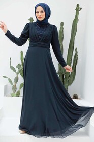  Plus Size Navy Blue Modest Islamic Clothing Wedding Dress 56280L - 1