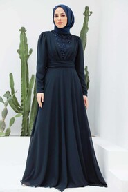  Plus Size Navy Blue Modest Islamic Clothing Wedding Dress 56280L - 3