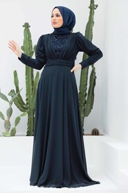  Plus Size Navy Blue Modest Islamic Clothing Wedding Dress 56280L - 2