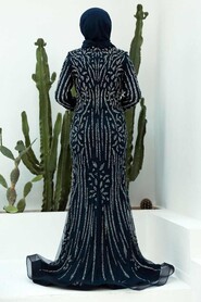  Luxorious Navy Blue Muslim Evening Gown 820L - 2