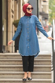 Navy Blue Hijab Jeans Tunic 5672L - 1