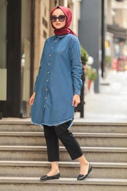 Navy Blue Hijab Jeans Tunic 5672L - 2