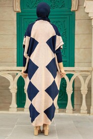 Navy Blue Hijab Knitwear Double Suit 12140L - 2