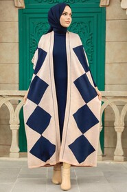 Navy Blue Hijab Knitwear Double Suit 12140L - 1