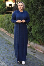 Navy Blue Hijab Knitwear Suit 15020L - 1