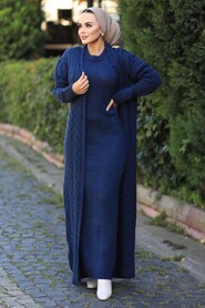 Navy Blue Hijab Knitwear Suit 15020L - 2