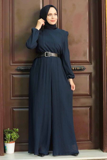 Navy Blue Hijab Overalls 2897L - NEVA STYLE