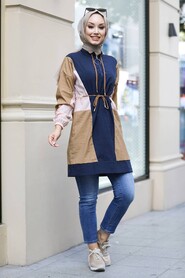 Navy Blue Hijab Raincoat Tunic 5381L - 2