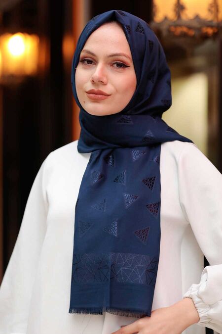 Navy Blue Hijab Shawl 45910L - NEVA STYLE