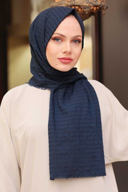 Navy Blue Hijab Shawl 50680L - NEVA STYLE