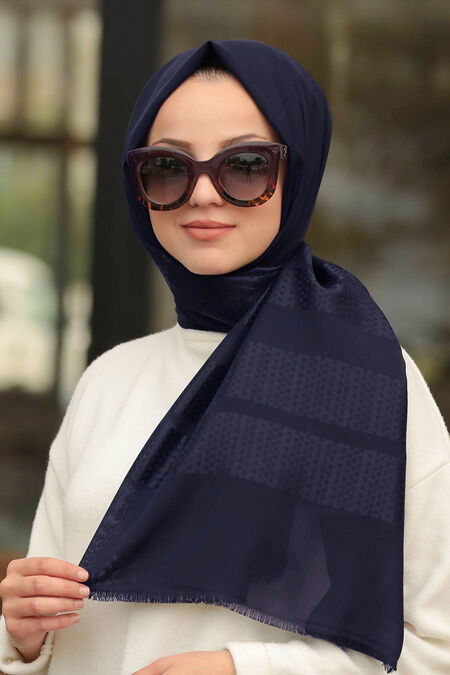 Navy Blue Hijab Shawl 7505L - NEVA STYLE