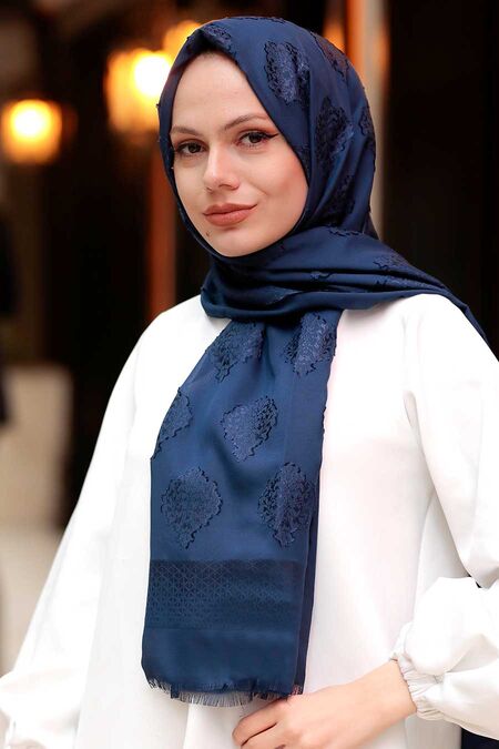 Navy Blue Hijab Shawl 7531L - NEVA STYLE
