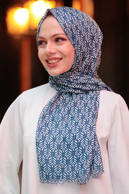 Navy Blue Hijab Shawl 7534L - NEVA STYLE