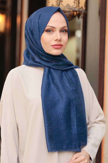 Navy Blue Hijab Shawl 7536L - NEVA STYLE