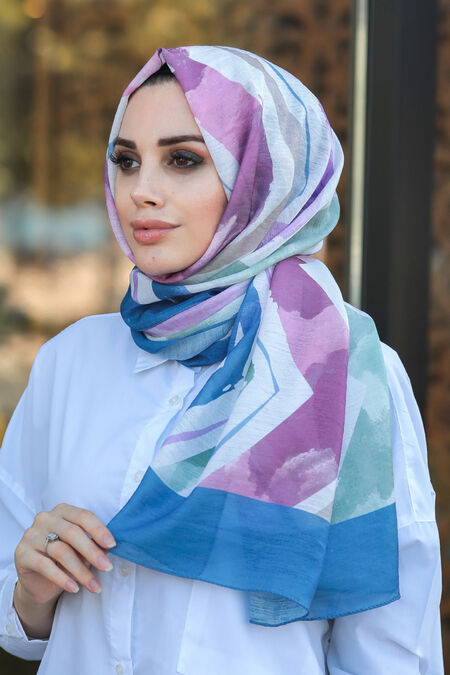 Navy Blue Hijab Shawl 7538L - NEVA STYLE